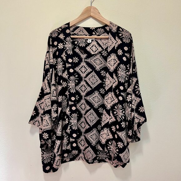 Anthropologie ANDERSEN & LAUTH Black & Beige Geometric Open Front Kimono Size AL - Picture 8 of 9